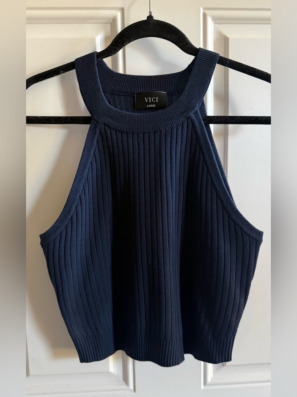 Vici Navy Ribbed Halter Tank